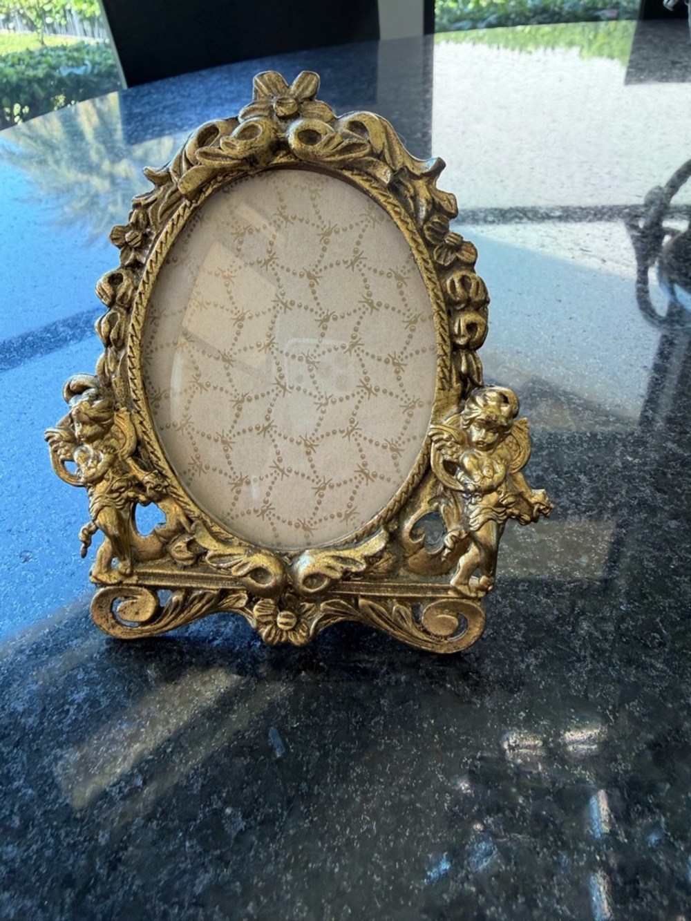 Vintage 1920’s-30’s Gold MetalOval Cherub Picture Frame - Decorative Home Accent